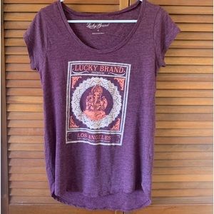 LUCKY BRAND Lotus Ganesha Elephant purple blouse Shirt Top Size Medium